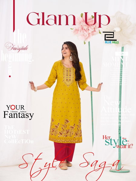 Glam Up By Blue Hills Rayon Embroidery Wholesale Kurti With Bottom In India